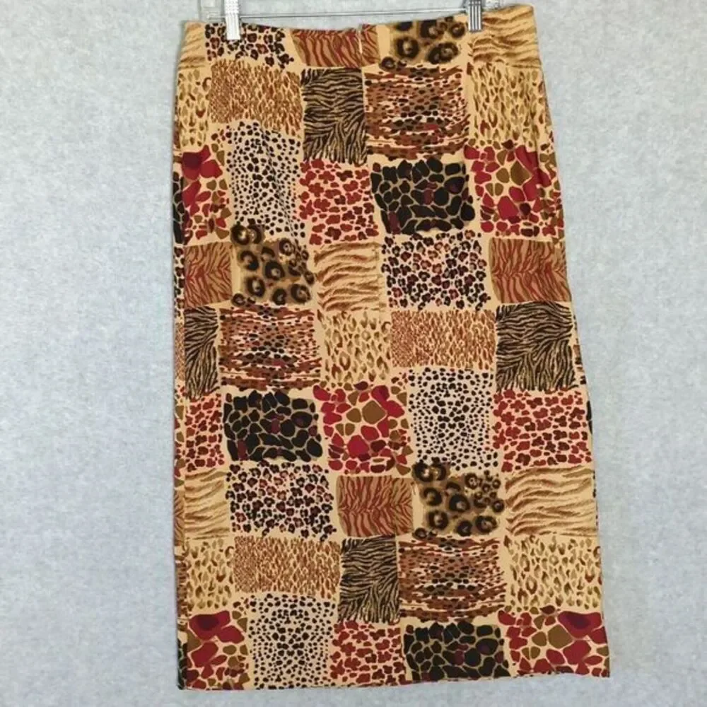 Kemp Vtg Patchwork Maxi Skirt Boho Lagenlook Witchy‎ Animal Print Retro 14 Multi